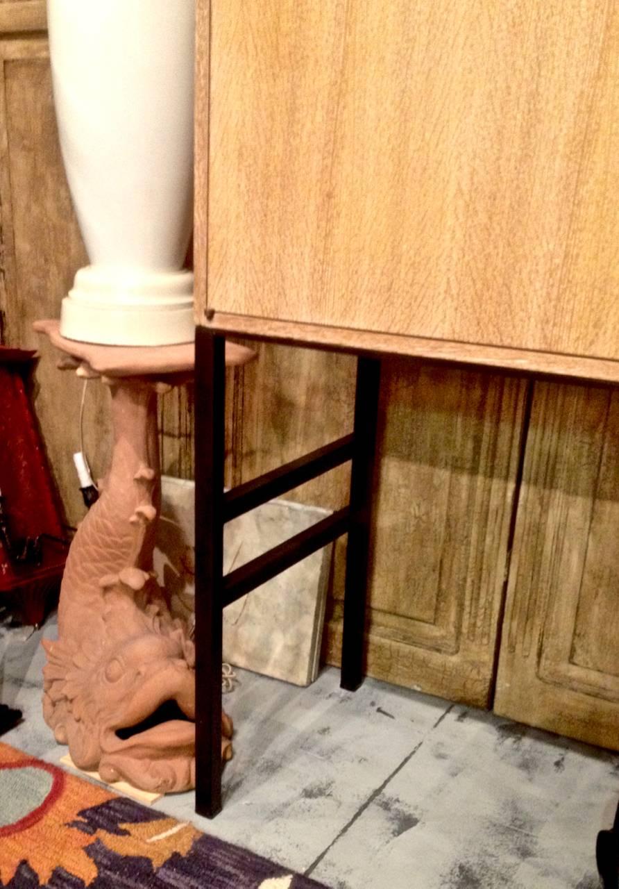 Mid-Century Modern Cerused Oak Cabinet on Stand