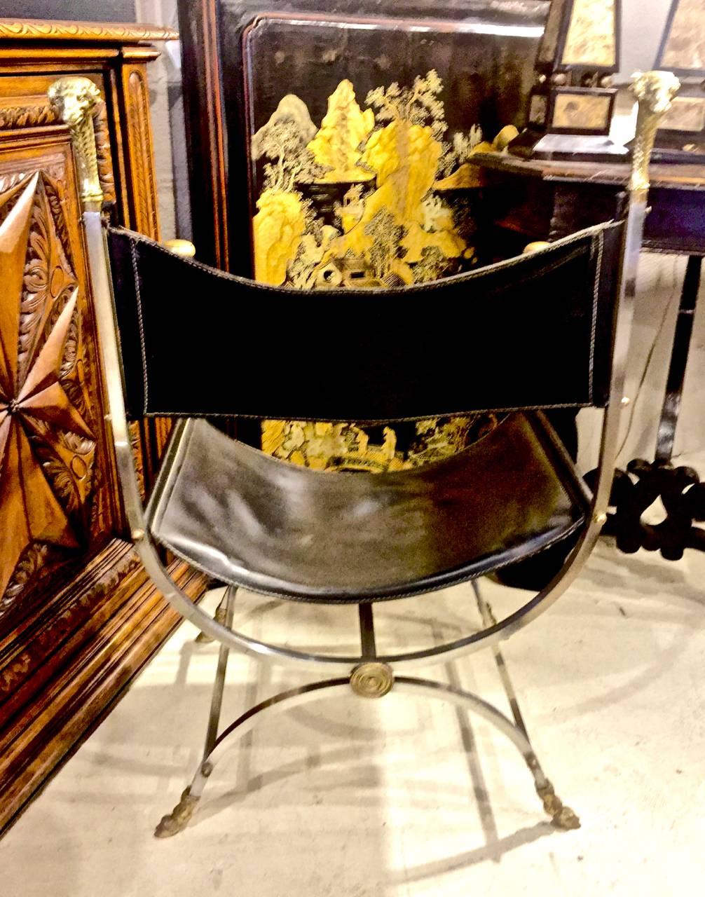 Maison Jansen Curule Savonarola Chair In Good Condition In Pasadena, CA