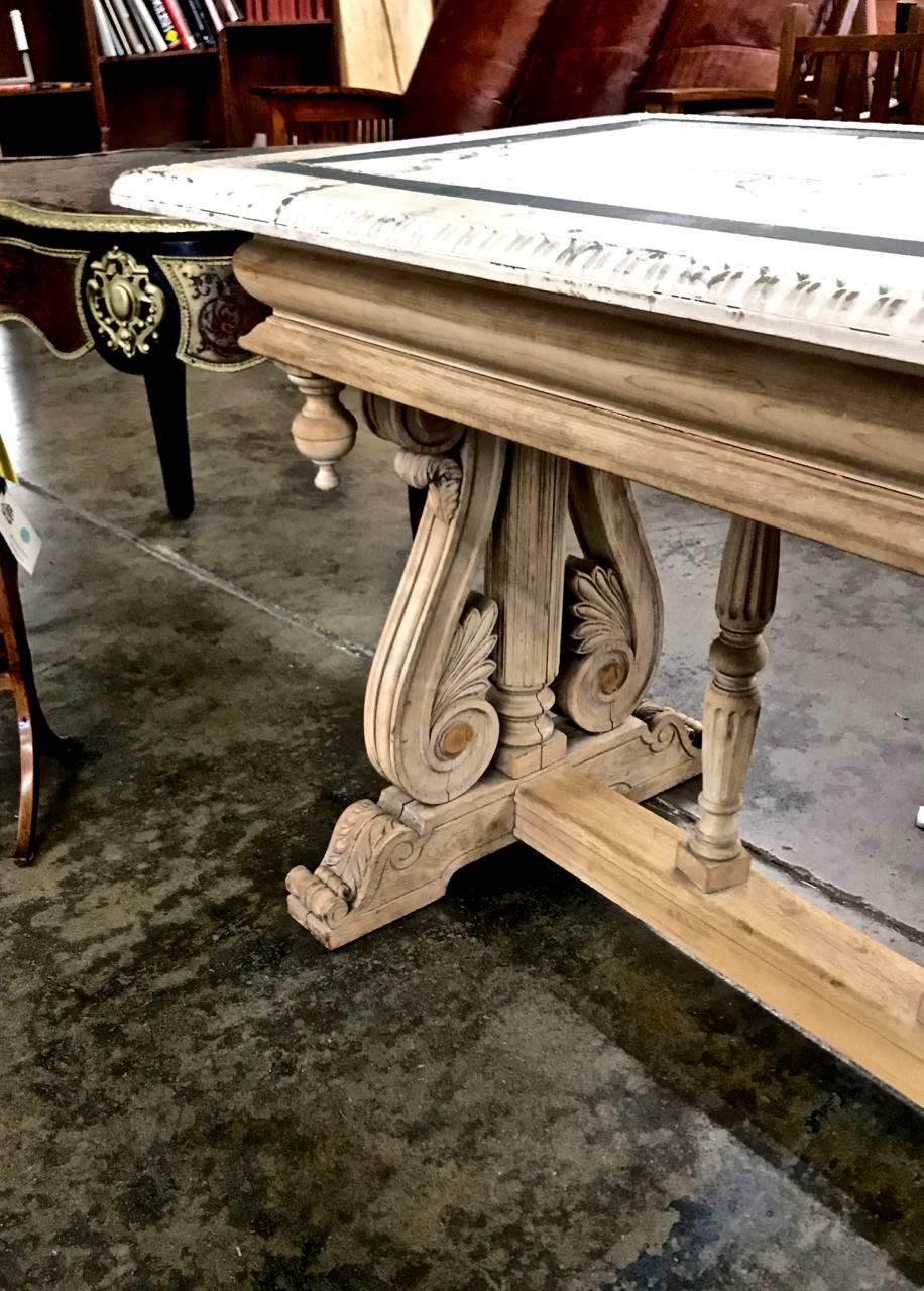 Hand-Carved 19th Century Stripped Renaissance Revival Library Table