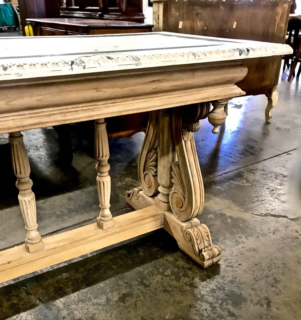 19th Century Stripped Renaissance Revival Library Table In Good Condition In Pasadena, CA