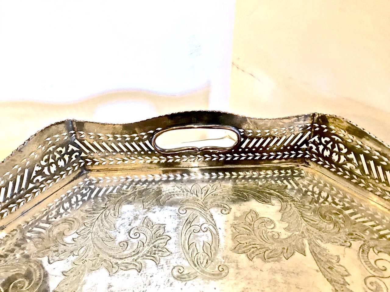 Sheffield Silver Plate Large Gallery Tray In Good Condition In Pasadena, CA