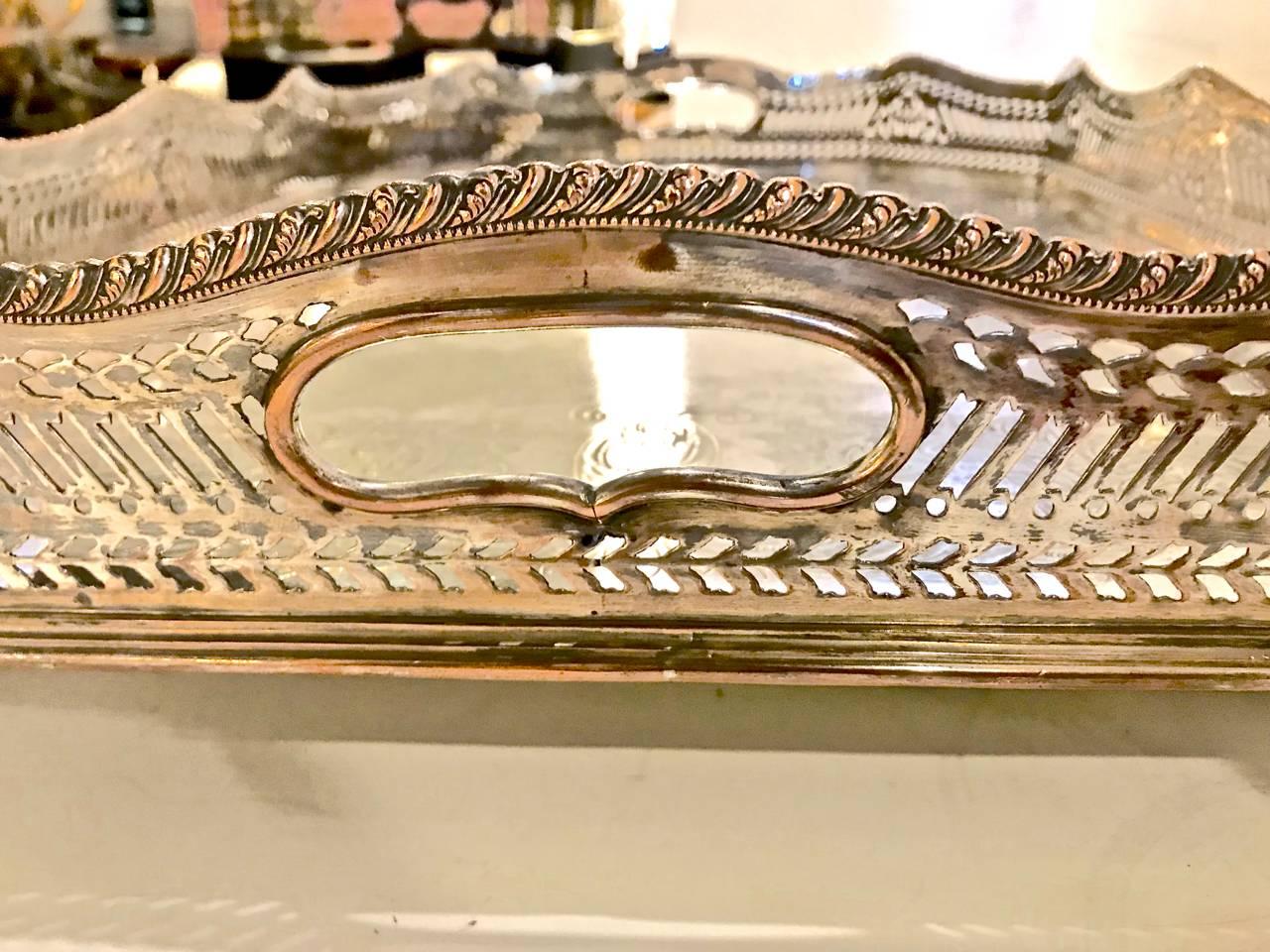 Neoclassical Sheffield Silver Plate Large Gallery Tray