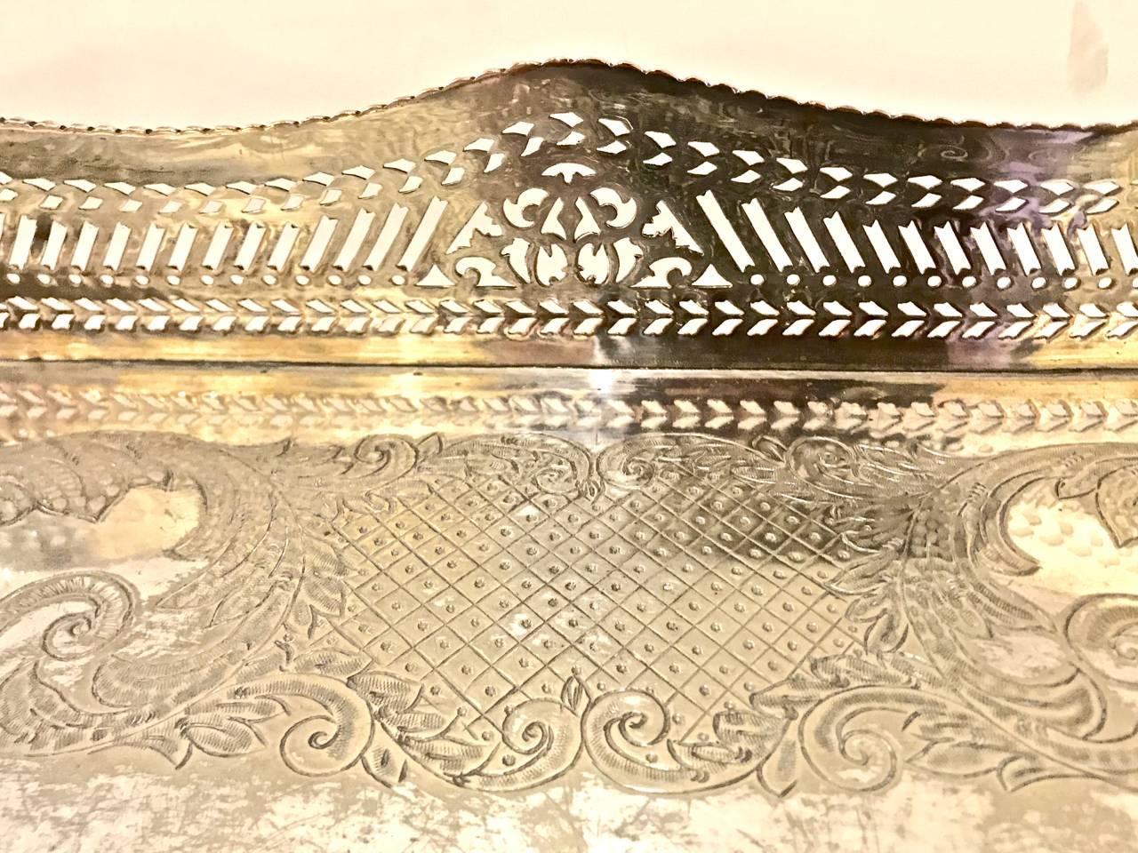 European Sheffield Silver Plate Large Gallery Tray