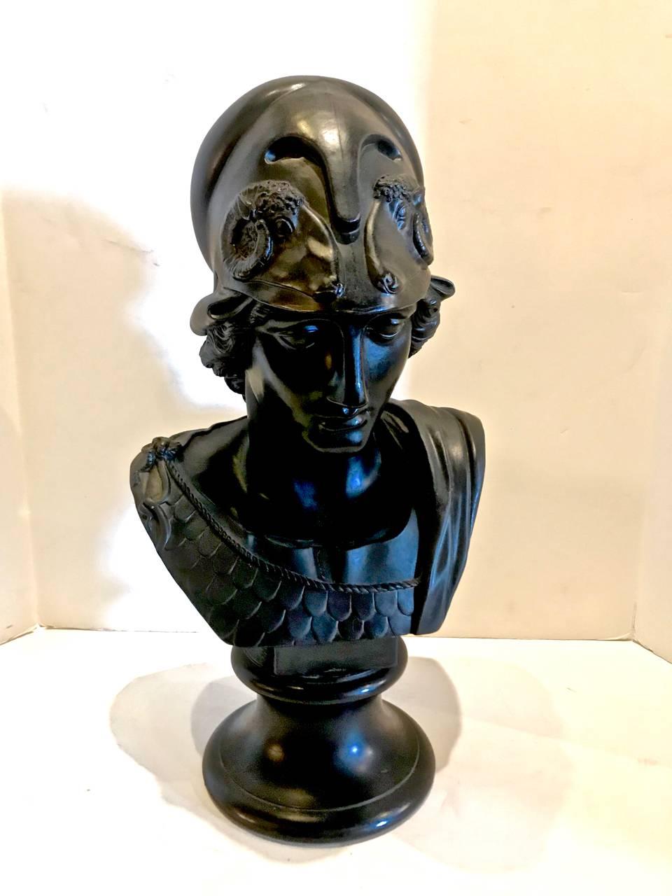 This is a stunning neoclassical Wedgwood Basalt Bust of Minerva that dates to the second half of the 19th century. The bust is in excellent condition with no observed restorations. Note the impressed Wedgwood and title marks in detail photos. This