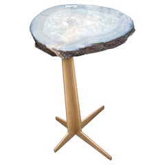 Side or Cocktail Table, Agate with Gold Color Metal Base