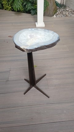 Side or Cocktail Table, Agate with Gold Color Metal Base