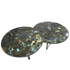 Pair of Labradorite Gemstone Center Tables with Metal Black Powder Coated Base 1