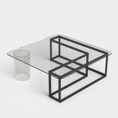 Nunki Coffee Table, Square, Powder Coated Base and Clear Glass