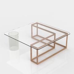 Nunki Coffee Table, Square, Oak Base and Clear Glass