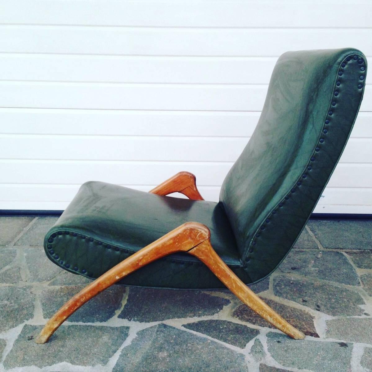 Italian Vintage Stunning Armchair Chaise Longue in Style of Mollino Ulrich Gorgone, 1950 For Sale