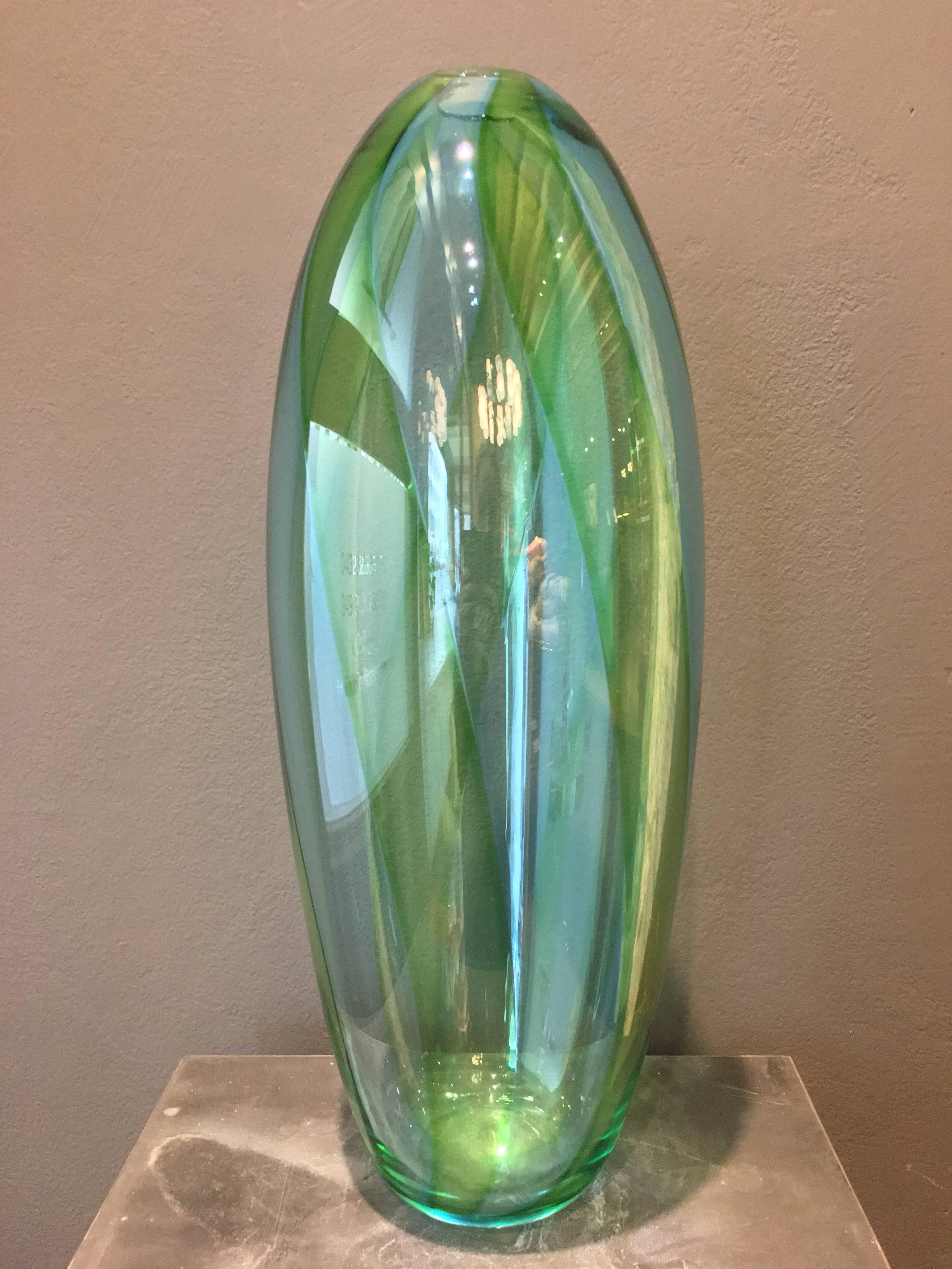 Italian Formia Murano Venice Vintage Light Green Blue Blown Glass Vase, 20th Century For Sale