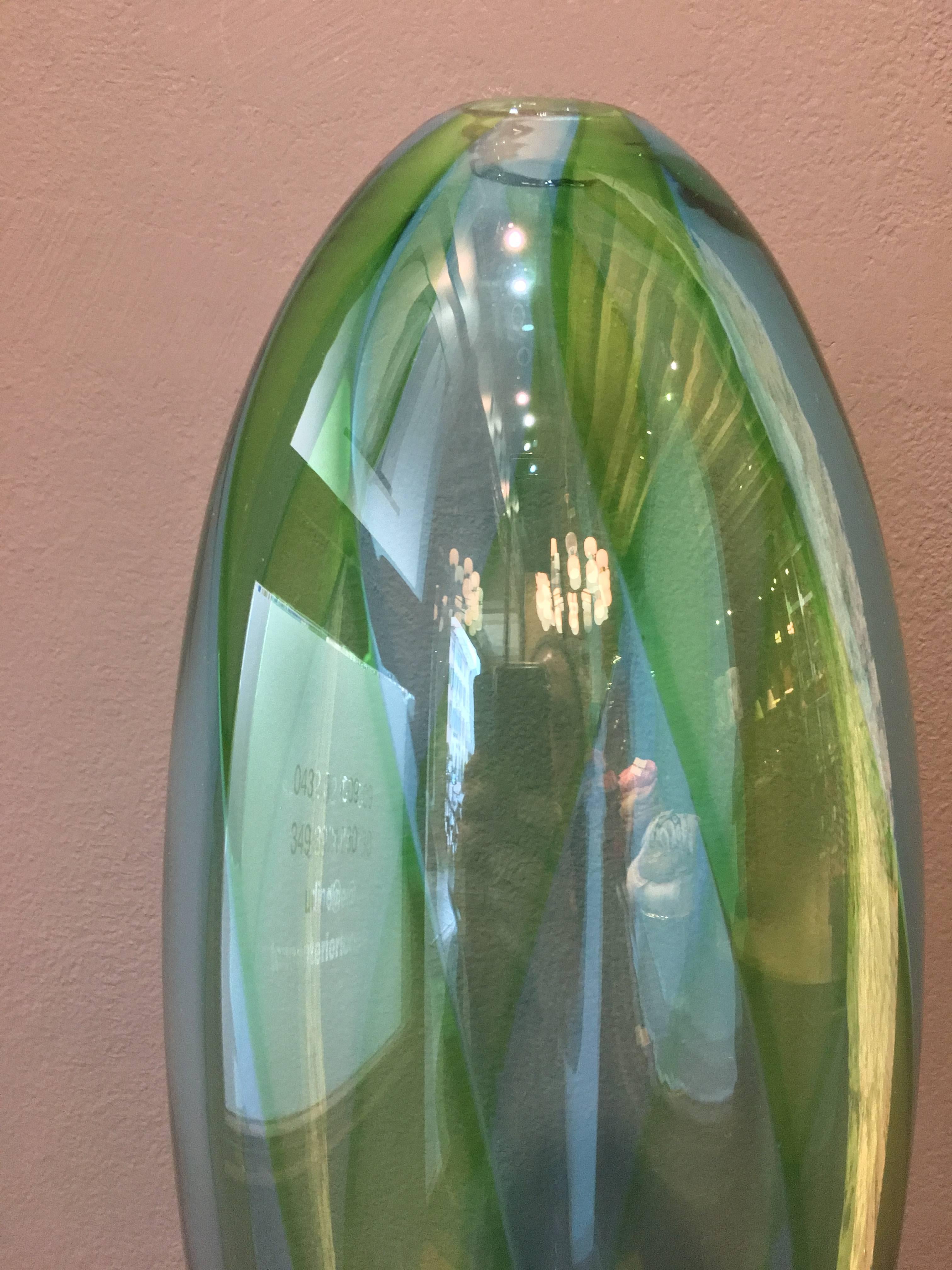 Formia Murano Venice Vintage Light Green Blue Blown Glass Vase, 20th Century For Sale 1