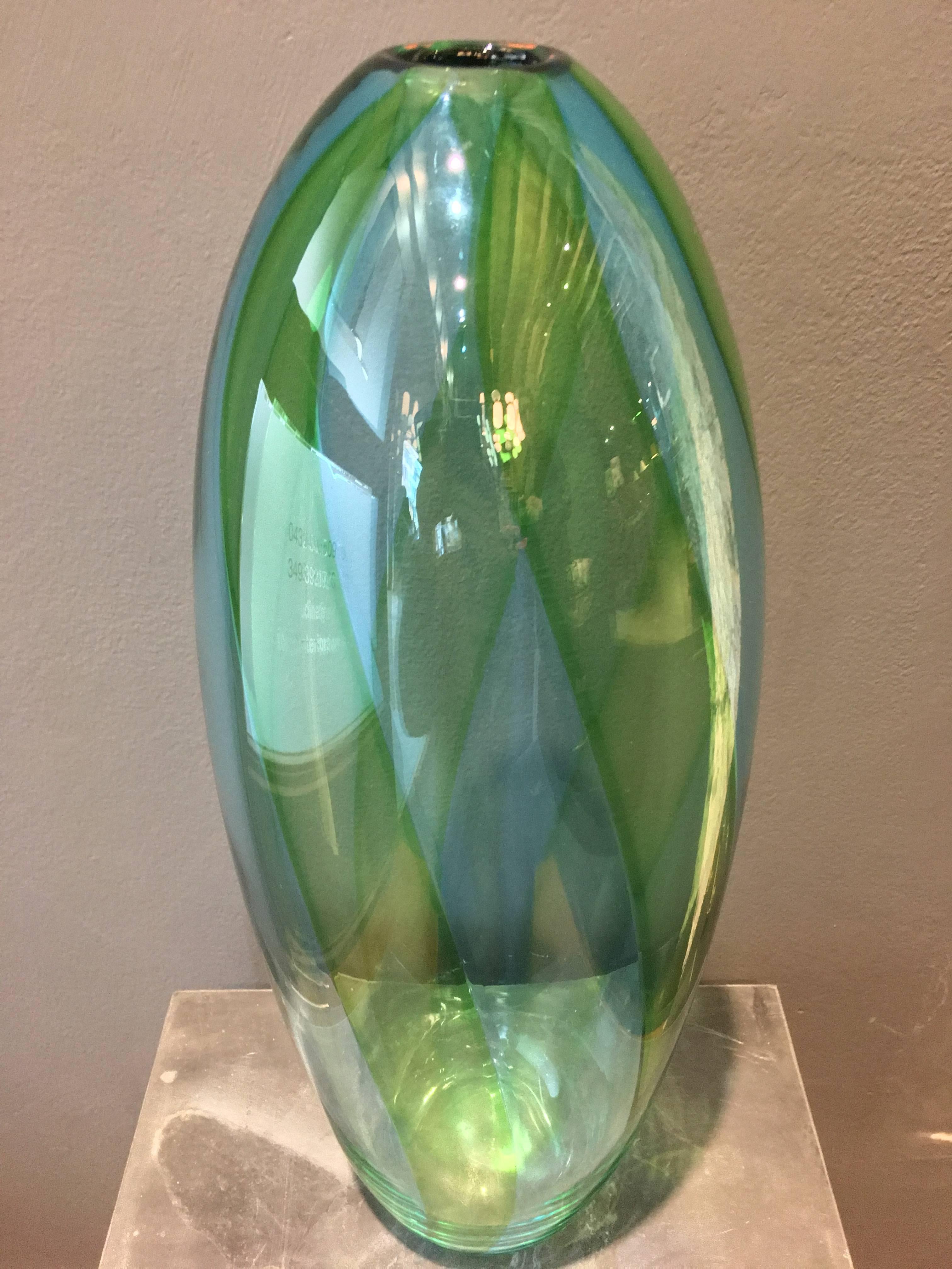 Formia Murano Venice Vintage Light Green Blue Blown Glass Vase, 20th Century For Sale 2