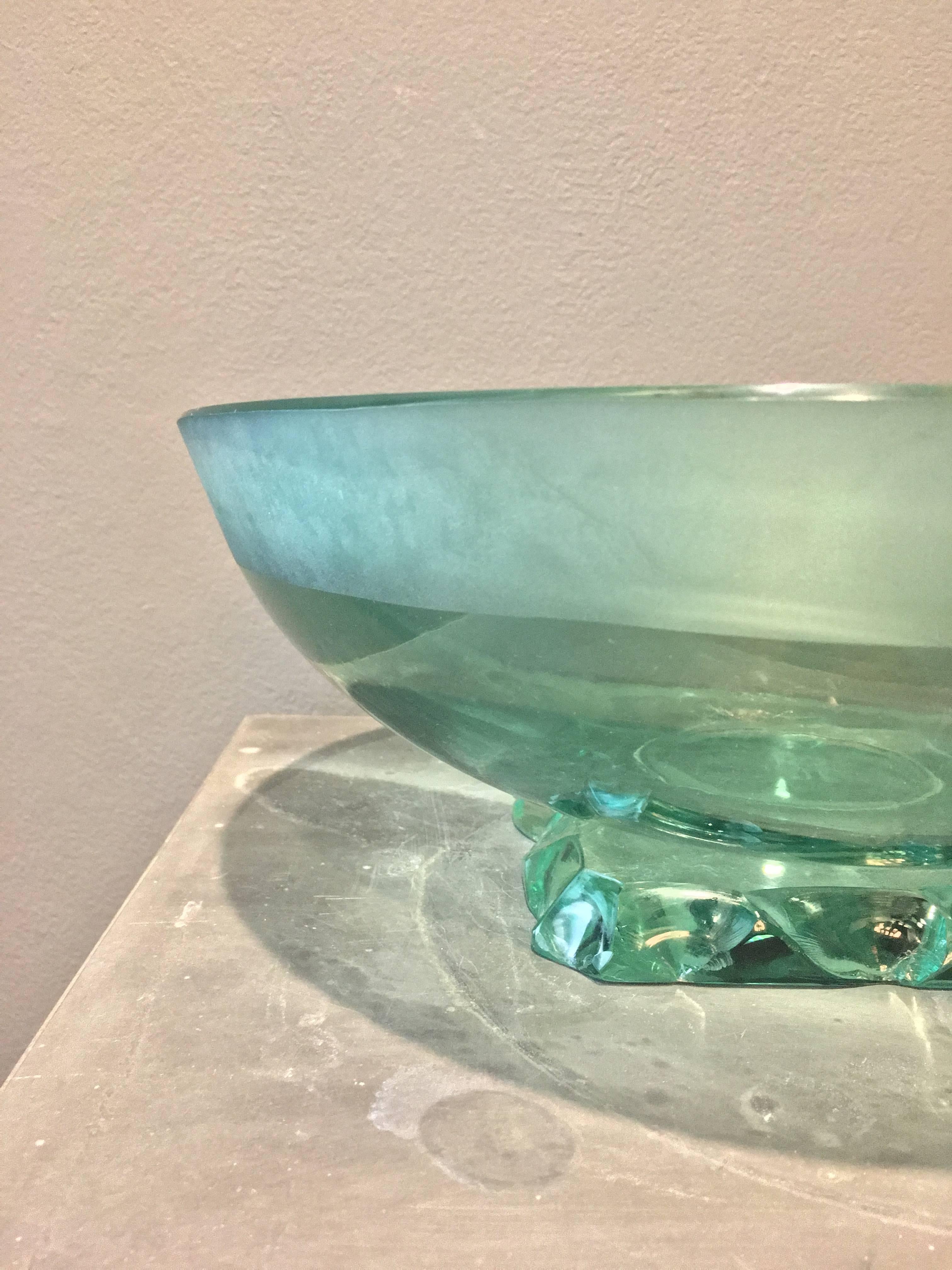 Italian Fontana Arte Pietro Chiesa Green Glass Vintage Bowl, 20th Century For Sale