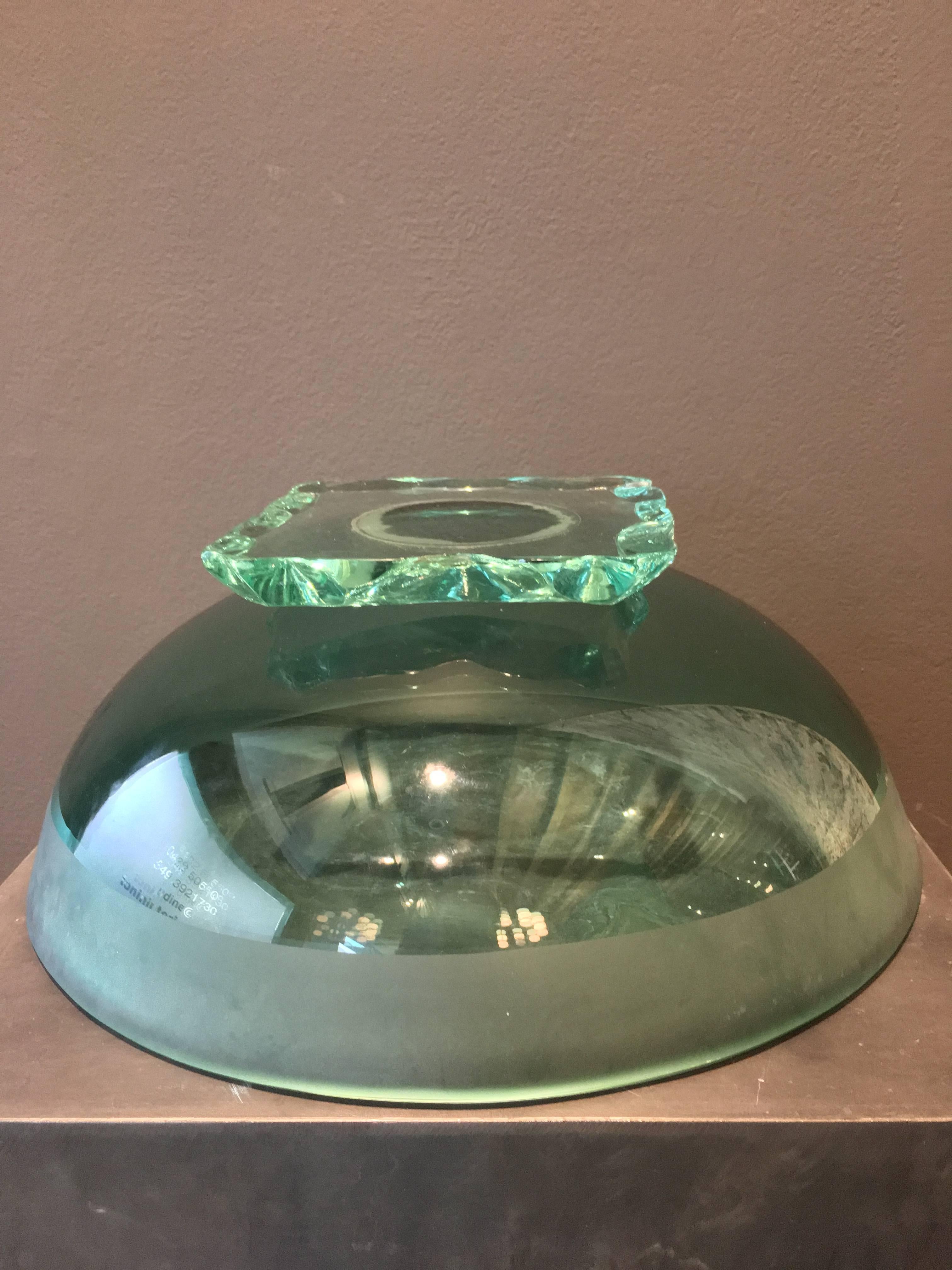 Fontana Arte Pietro Chiesa Green Glass Vintage Bowl, 20th Century For Sale 1