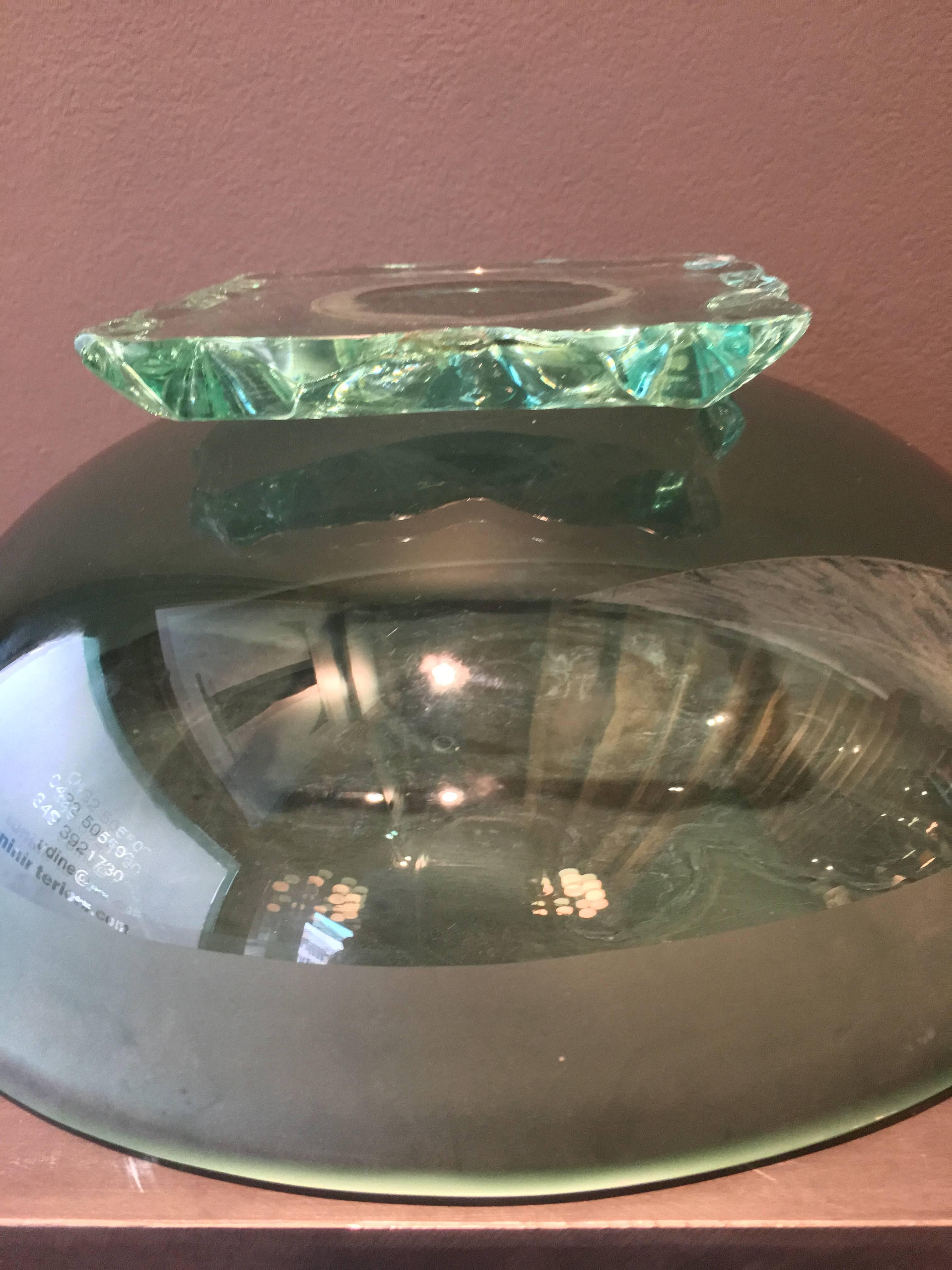 Fontana Arte Pietro Chiesa Green Glass Vintage Bowl, 20th Century For Sale 2