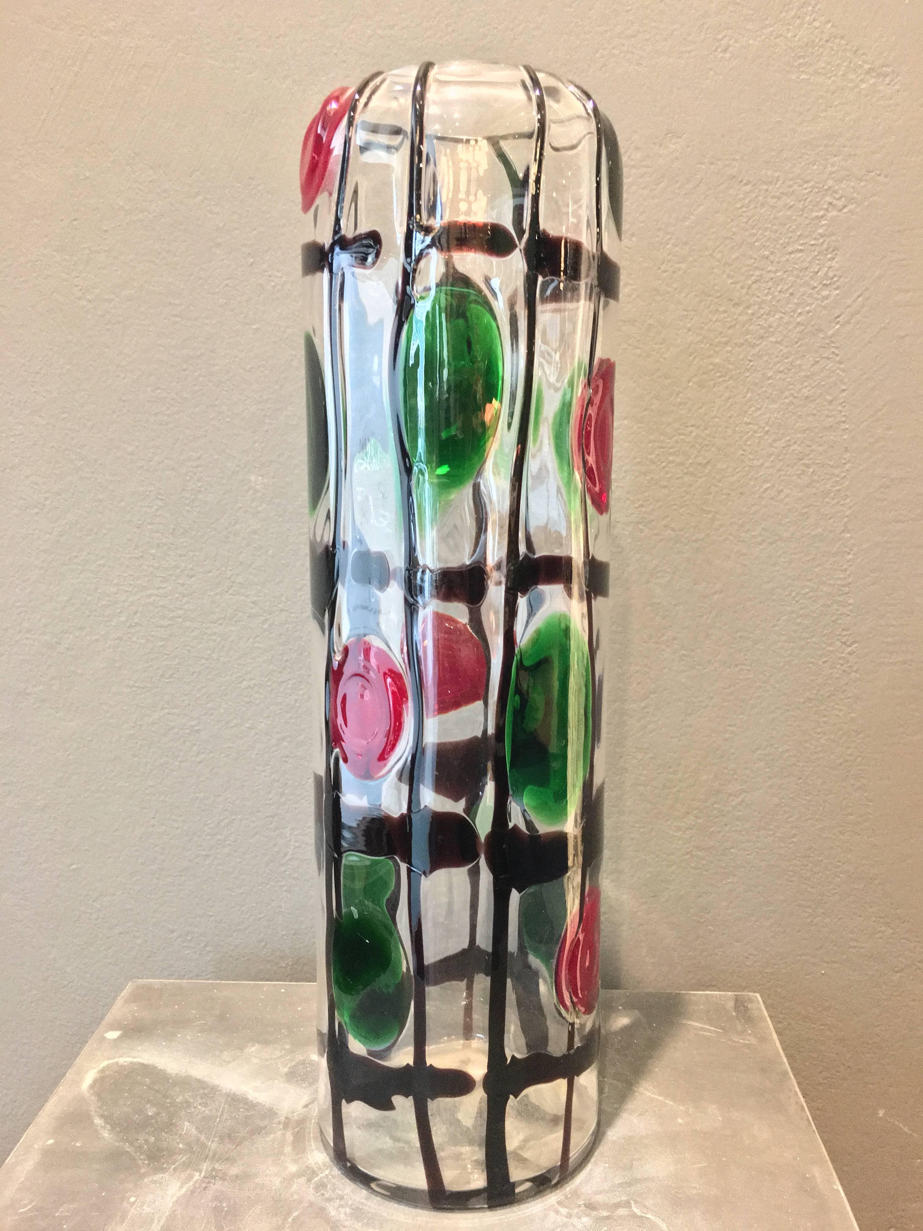 20th Century Formia Murano Venice Vintage Arlecchino Blown Glass Vase, 1980 Period For Sale