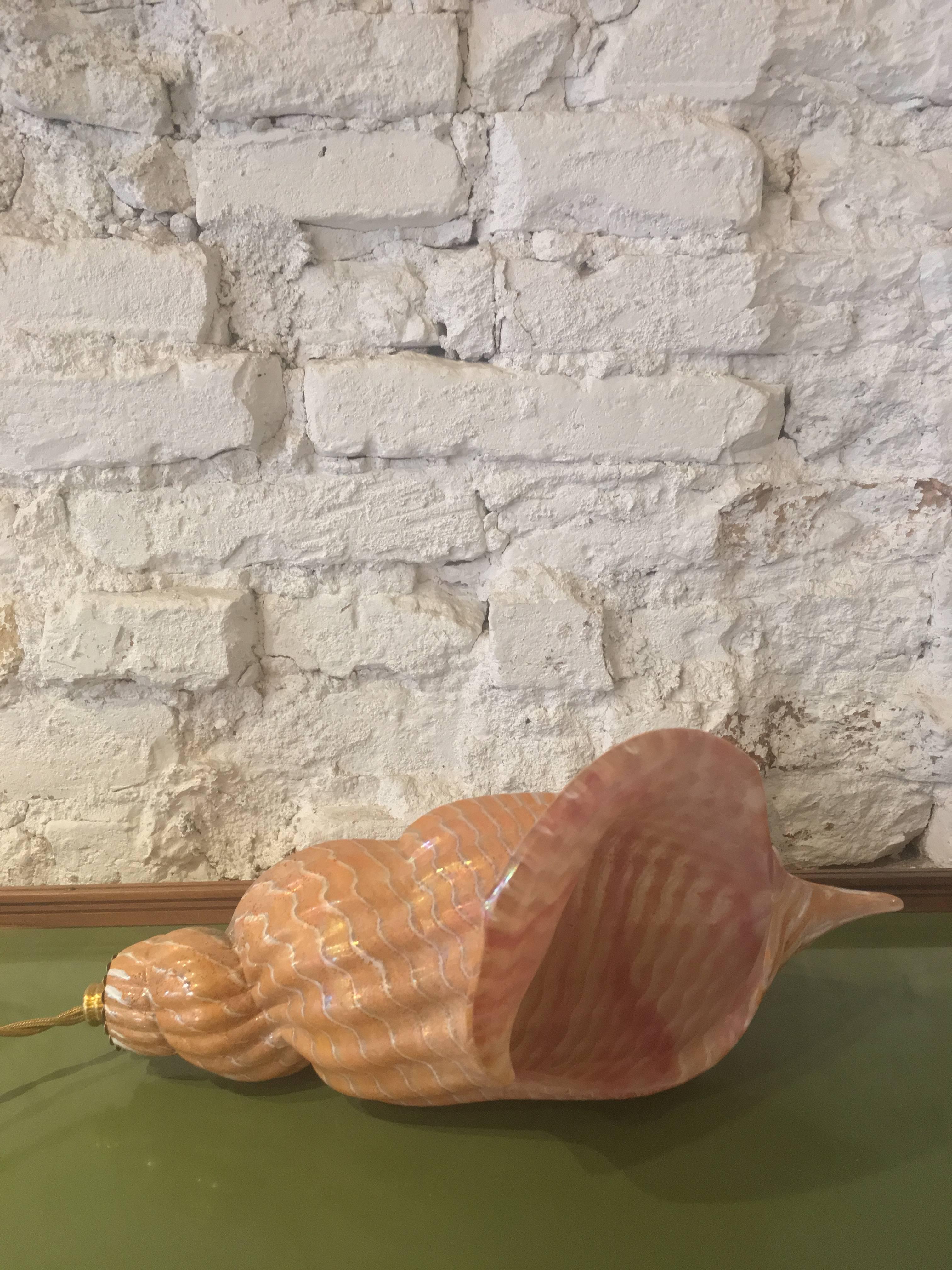Glass Table Lamp Pink Shell Murano Venice Italy Design, 20th Century In Good Condition For Sale In Udine, IT