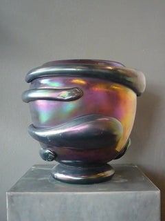 Vintage Iridescent Blown Glass Aubergine Sculptural Drops Vase Murano Venezia