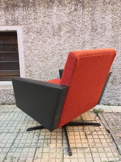 Italian Rotating Armchair Original Faux Leather Black Red Design 1950 Period