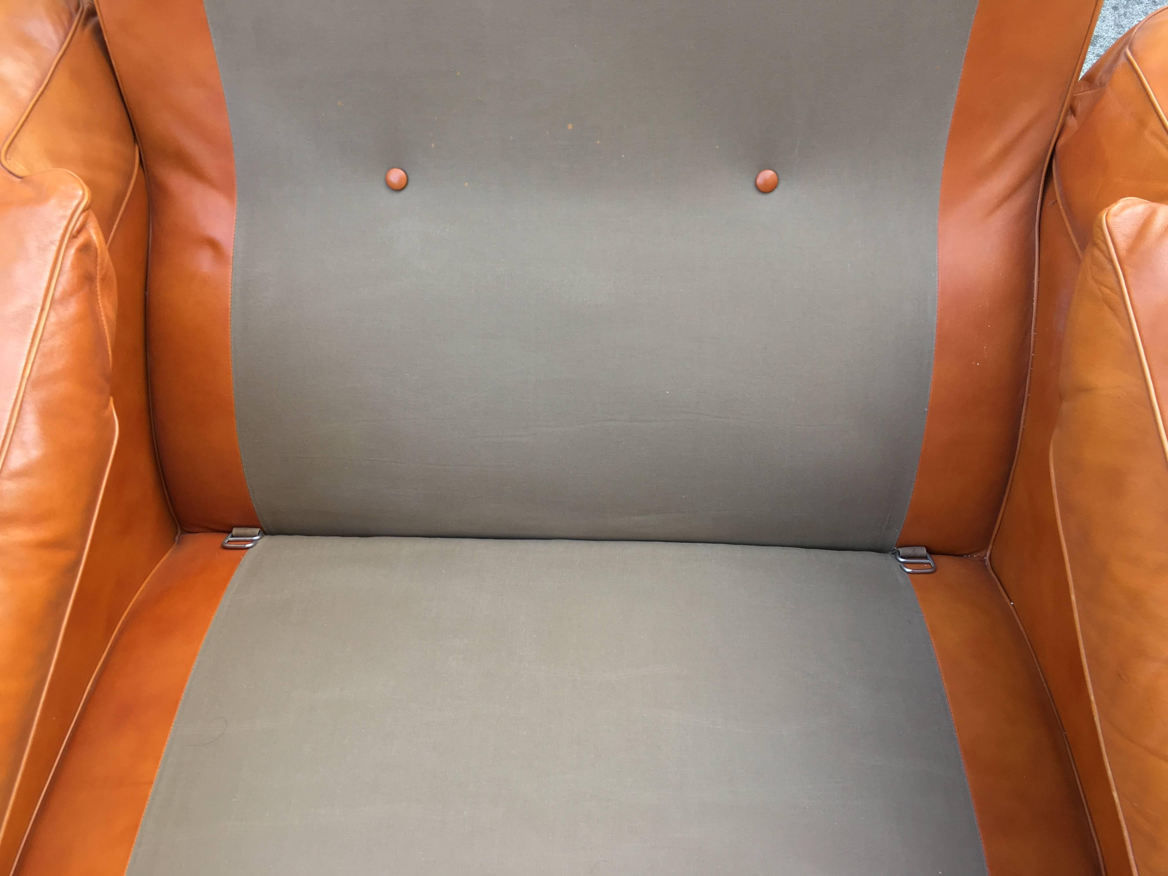 Italian Armchair Easy Chairs Petronio Leather Tito Agnoli Poltrona Frau, 1970, Italy For Sale