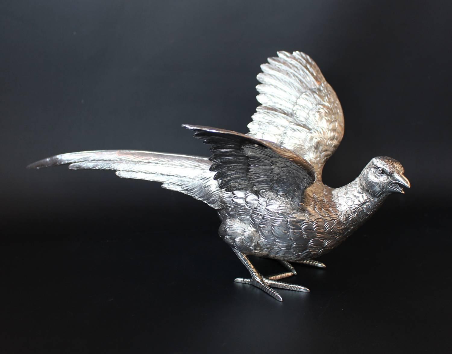 Sterling Silver Pheasants In Excellent Condition In Forest Row, East Sussex