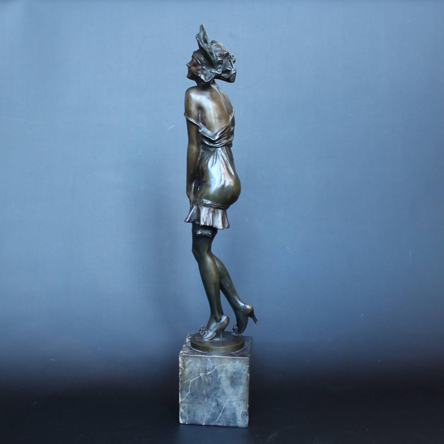 Patinated Girl in Stockings Figure by Bruno Zach