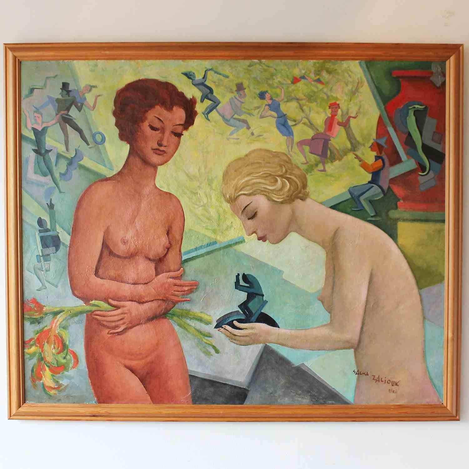 Reverence, an oil on canvas painting by Sacha Zaliouk (1887-1971). Zaliouk was a Russian born artist who became a French citizen by working his way up through the French Army. He painted many famous models, including Kiki de Montparnasse and