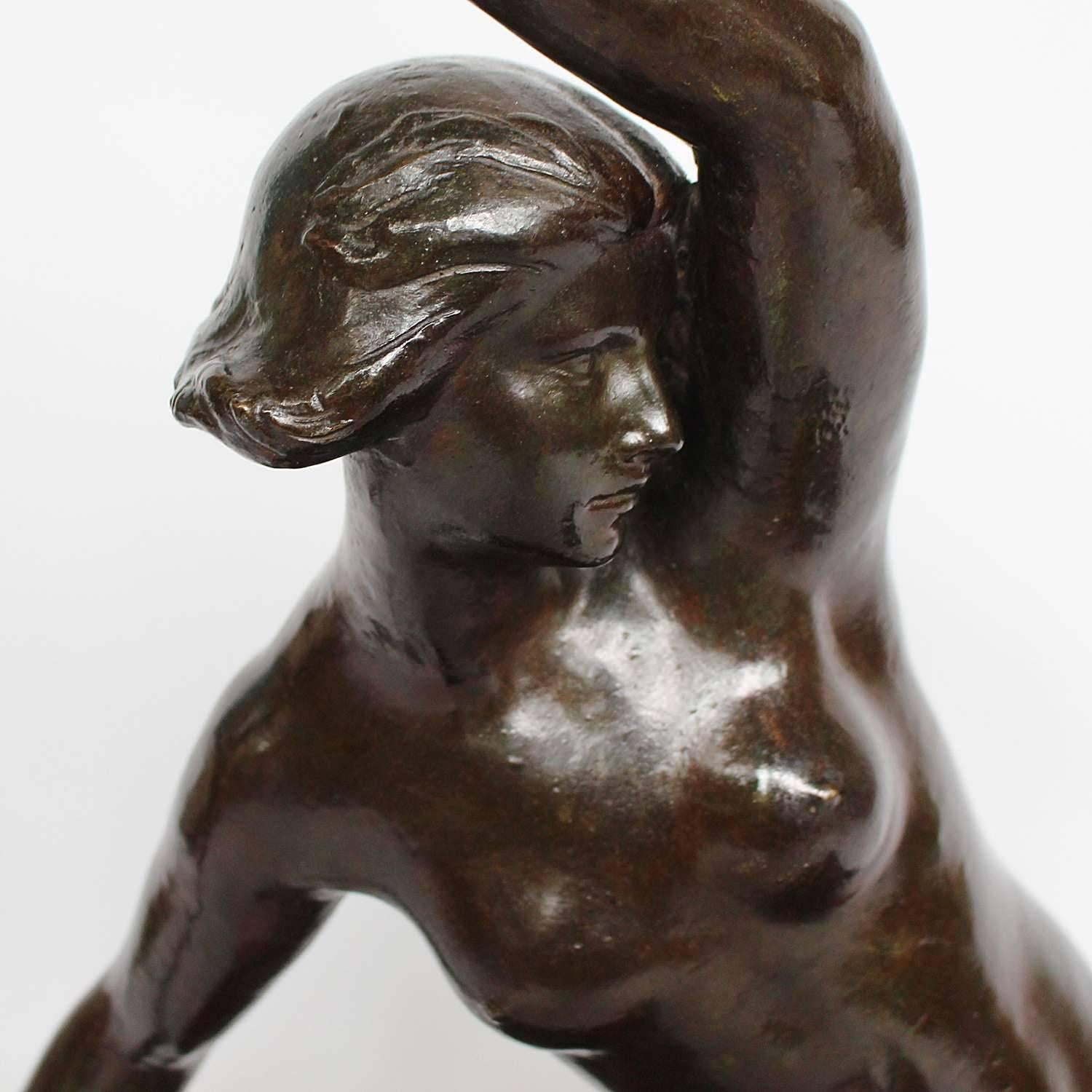 20th Century Art Nouveau Bronze Sculpture of Diana
