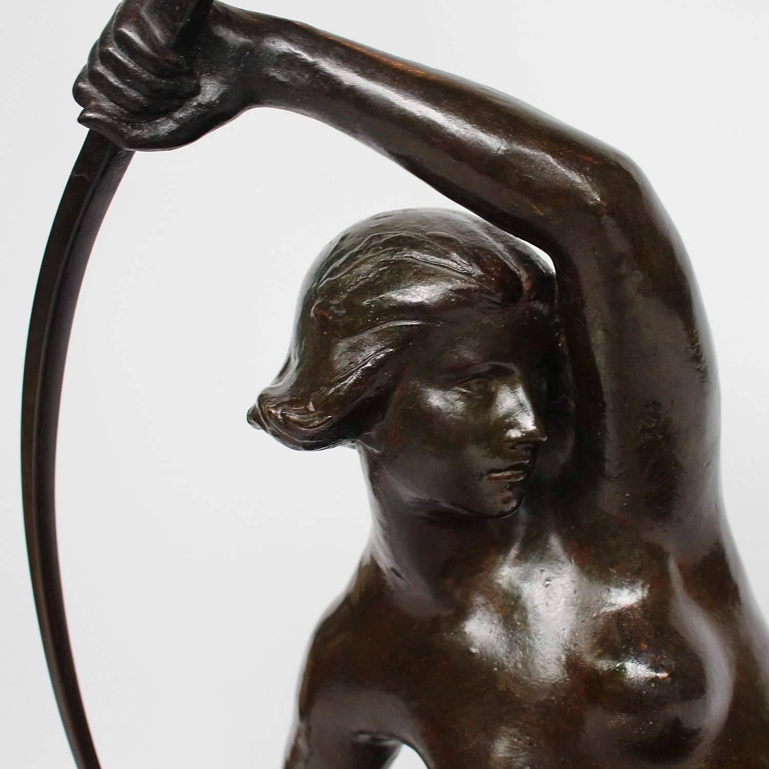 Patinated Art Nouveau Bronze Sculpture of Diana