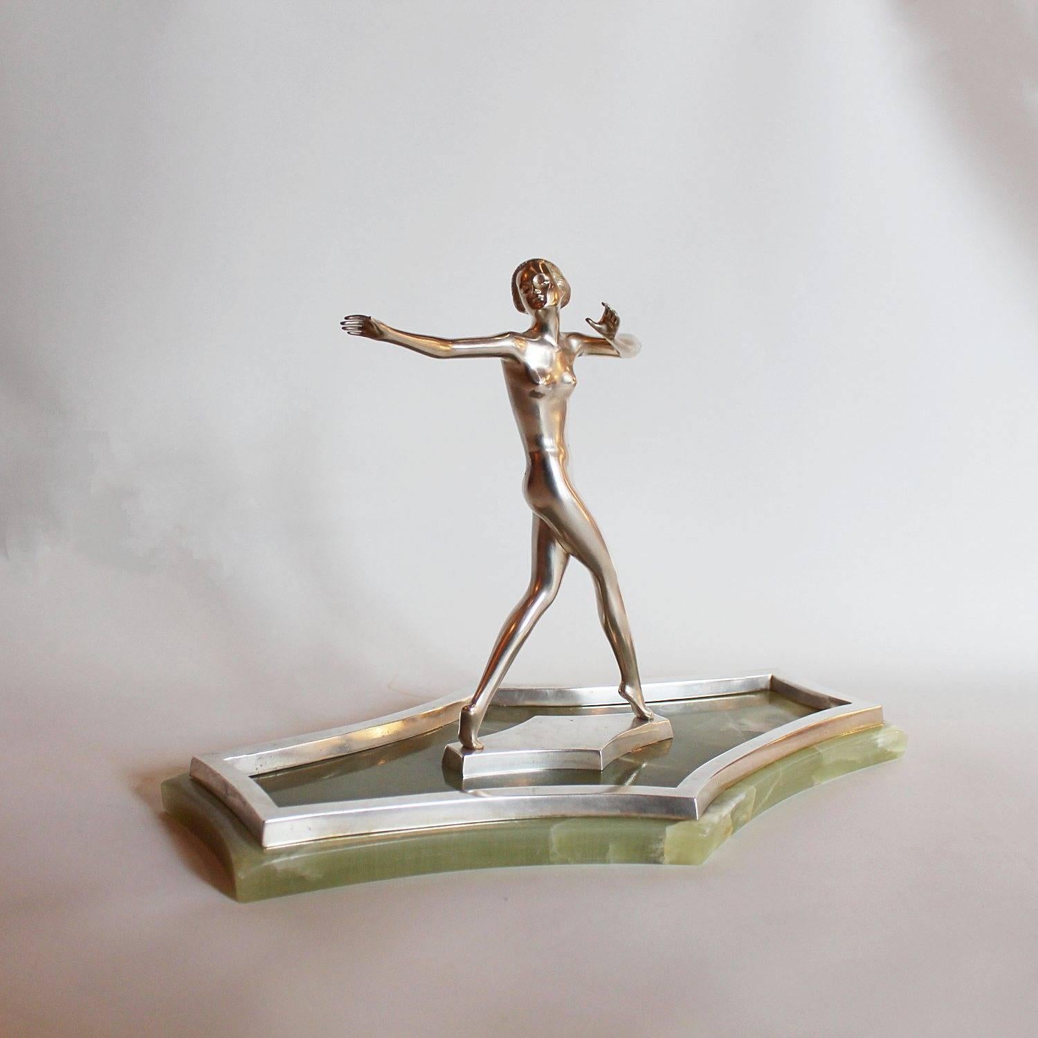 Austrian Art Deco Silvered Bronze Dancer