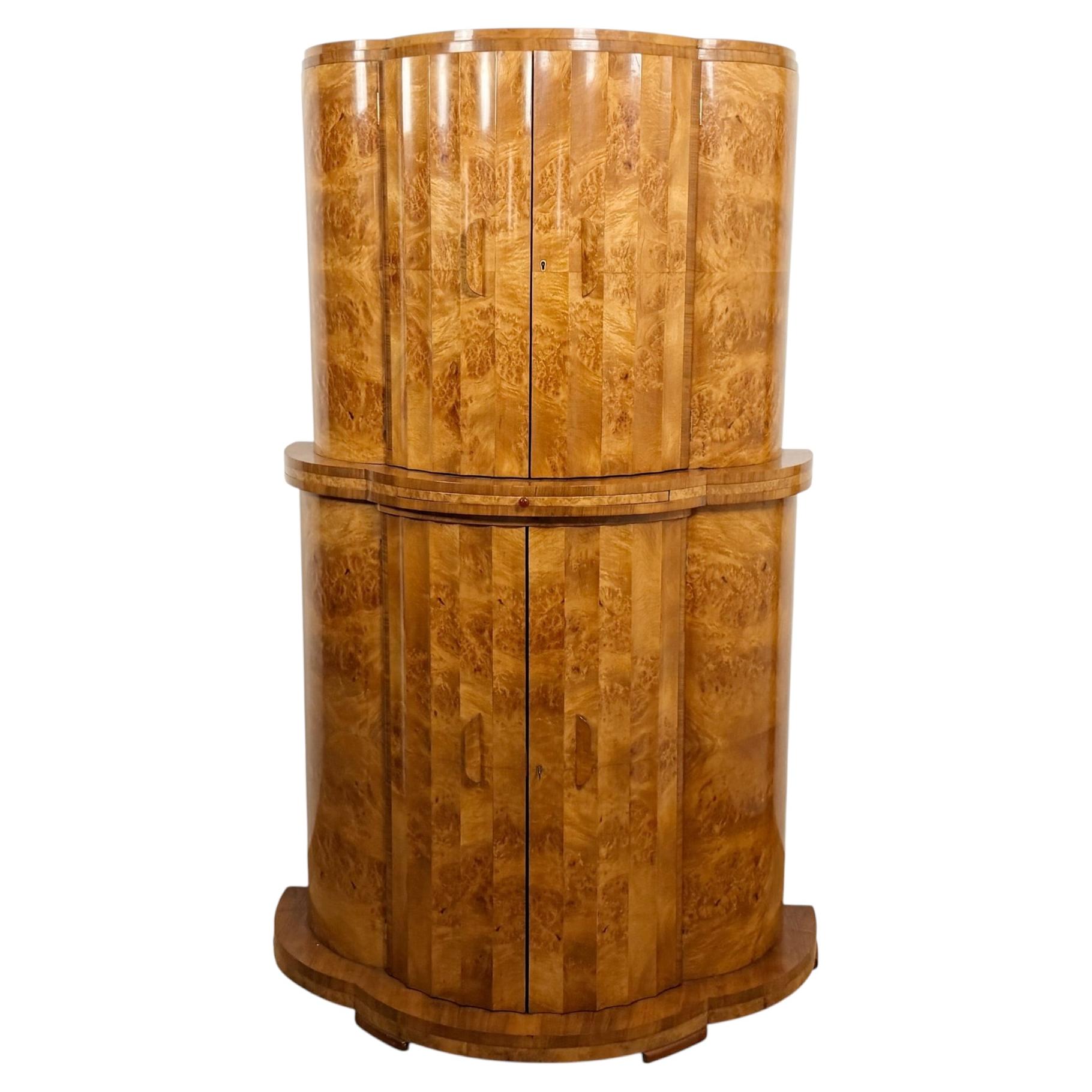 Art Deco Burr Walnut Cocktail Cabinet For Sale