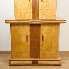 An English Burr Walnut and Satinwood Art Deco Cocktail Cabinet