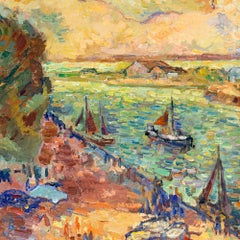 Large Post Impressionist Painting 'Port of Hon Fleur' by Henri Saada 1963