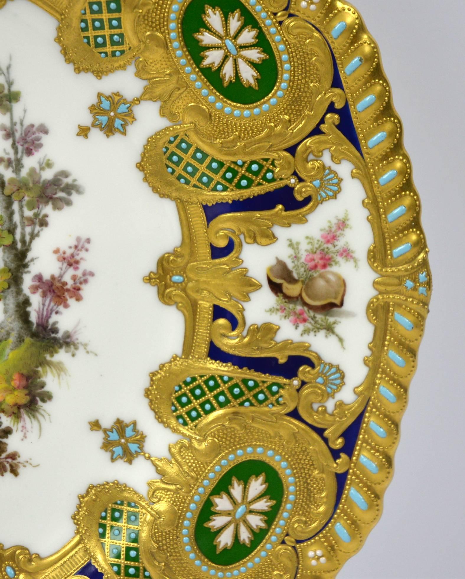 Hand-Painted Royal Crown Derby Cabinet Plate by Desire Leroy For Sale