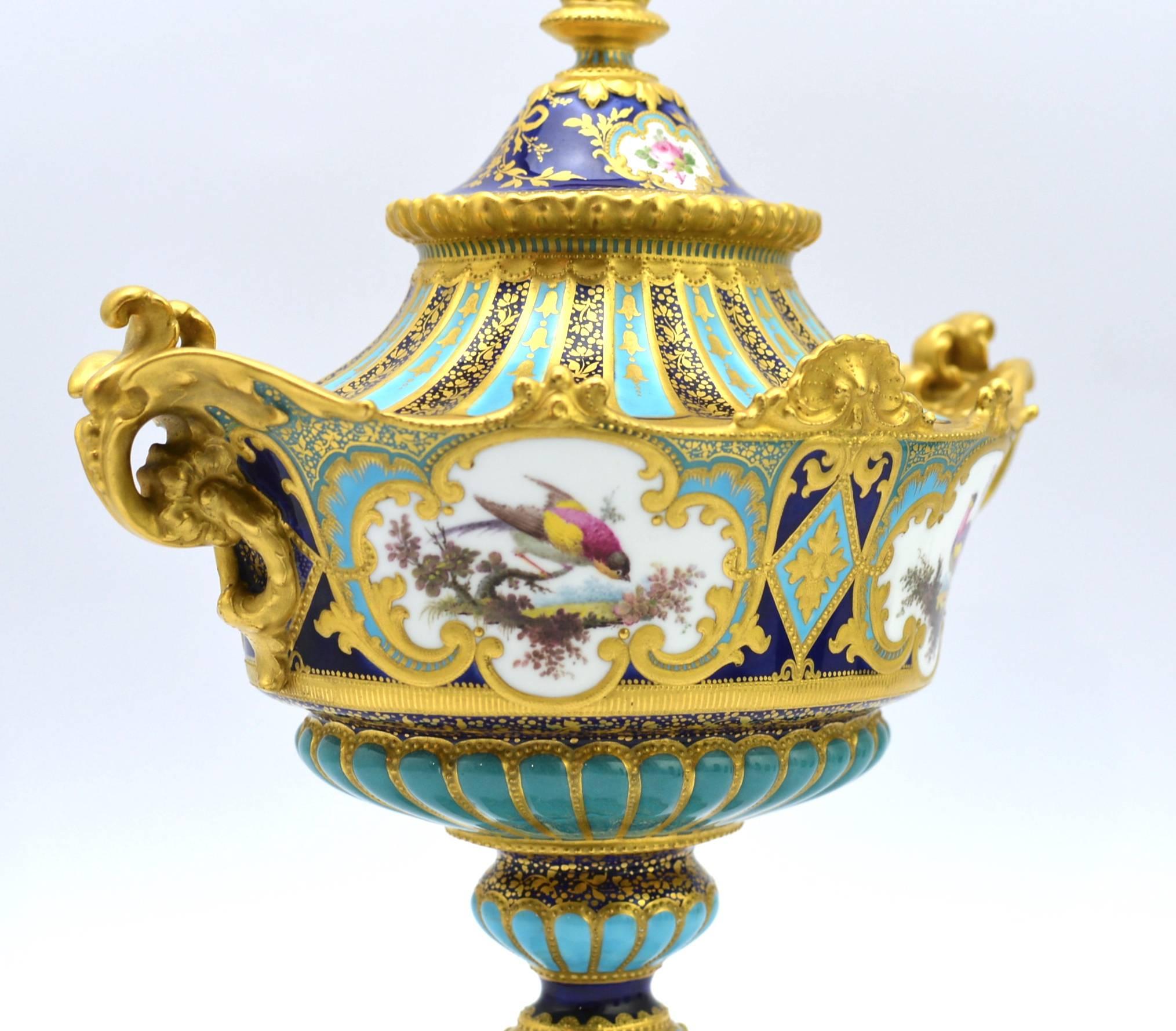 Hand-Painted Royal Crown Derby Vase and Cover by Desire Leroy For Sale