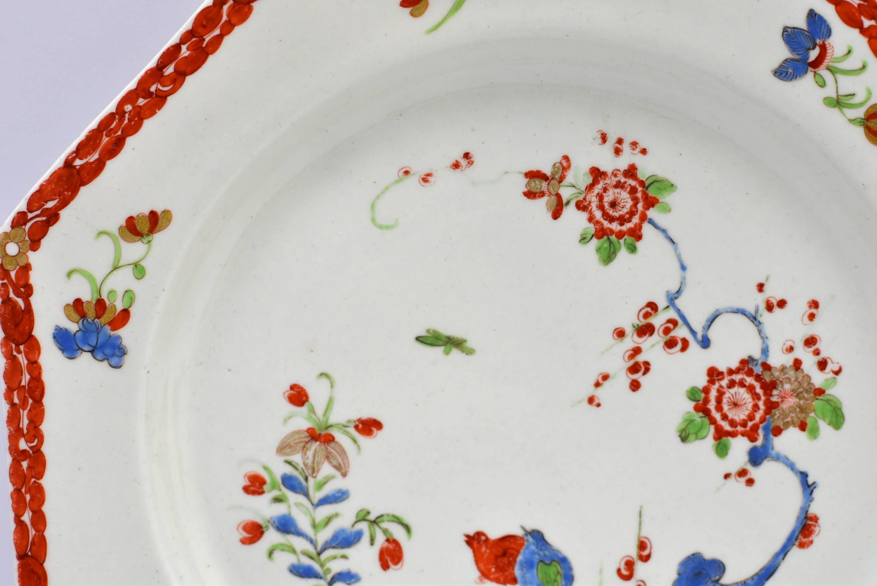 Chinoiserie First Period Worcester Plate, Decorated in the Kakiemon Palette For Sale