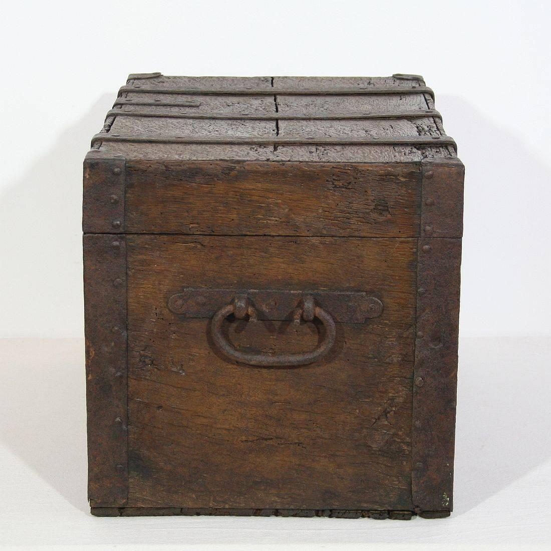 Hand-Crafted 17th Century Early Oak French Chest Strongbox