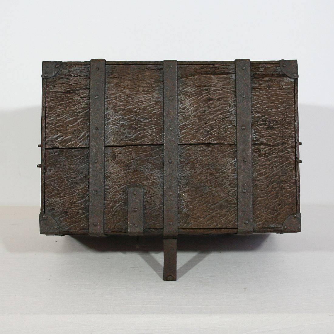 Wrought Iron 17th Century Early Oak French Chest Strongbox