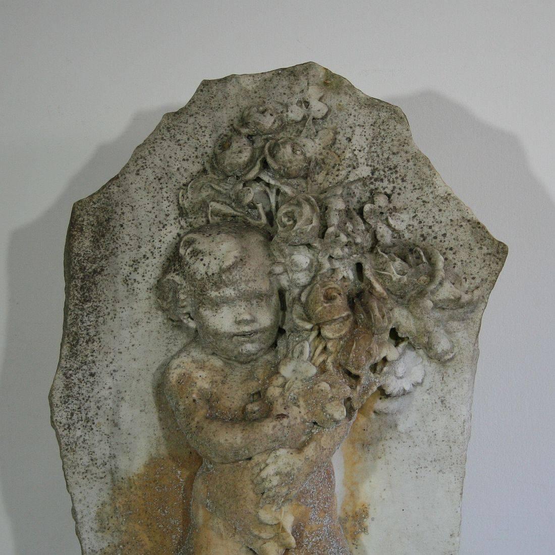 French Early 19th Century Marble Panel with an Angel, Putti 1