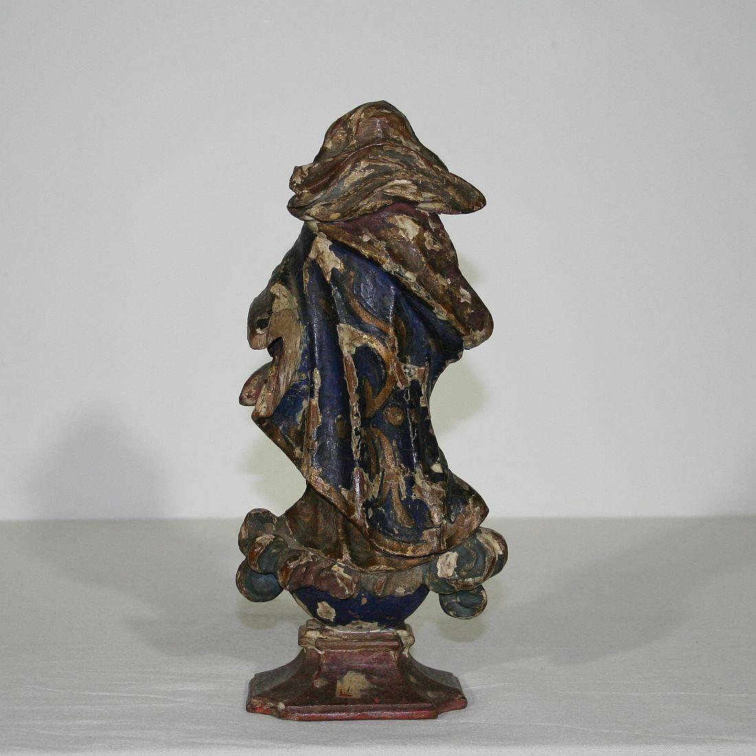 17th Century Spanish Early Baroque Painted Wooden Madonna 1