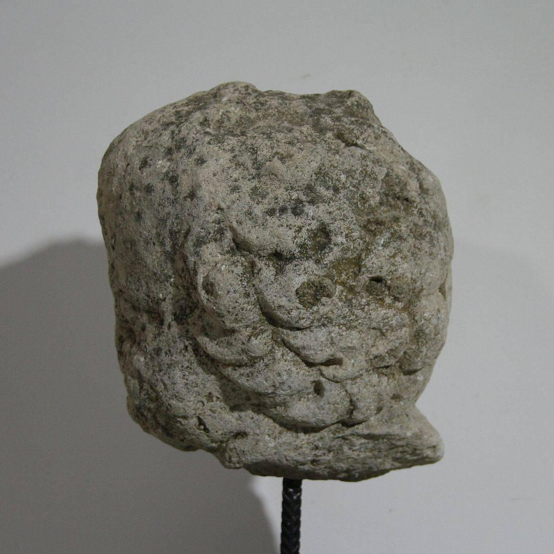 17th-18th Century French Weathered Carved Stone Head of an Angel 1