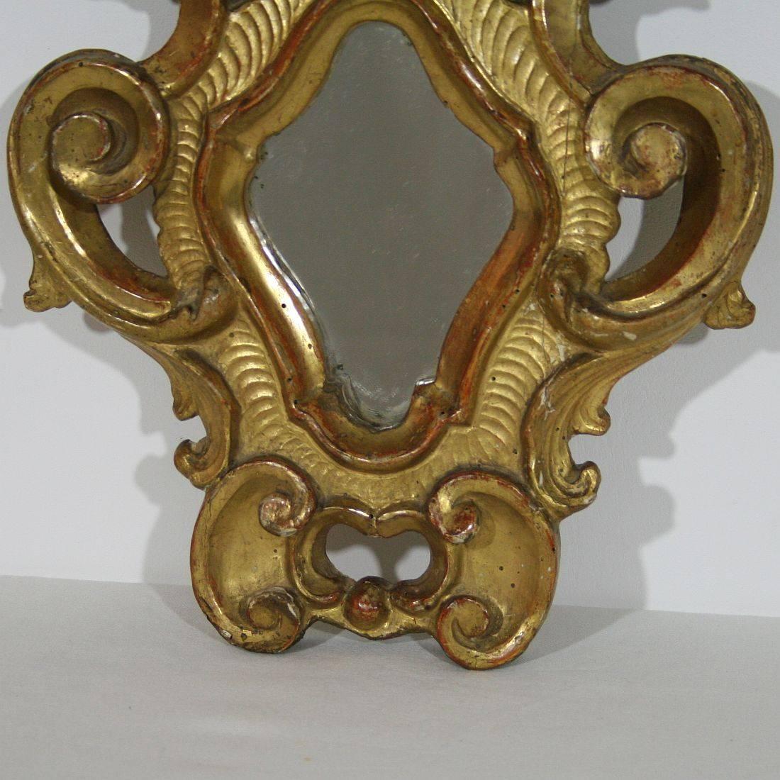Carved Small 18th Century, Italian Giltwood Baroque Mirror
