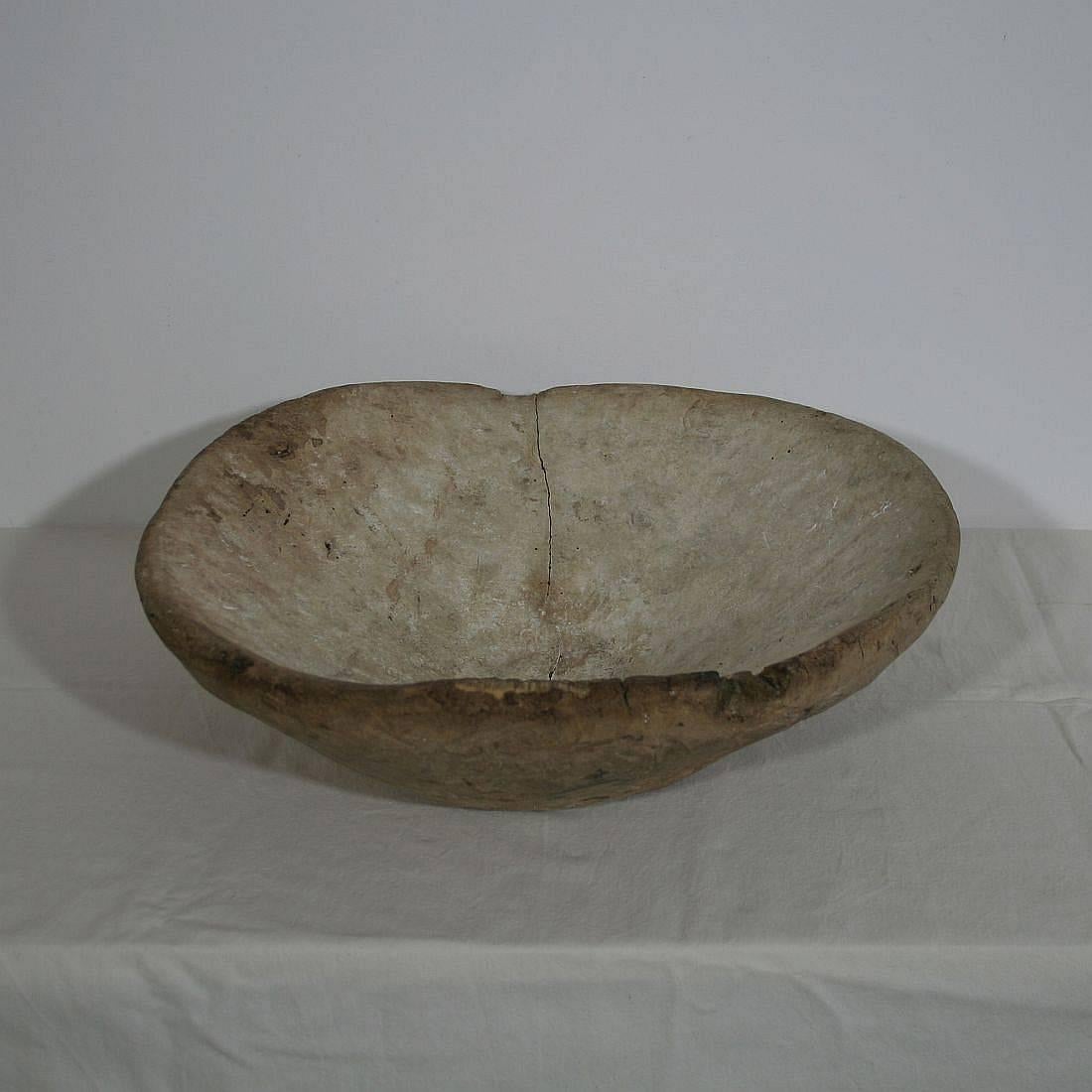 Country Large 19th Century French Wooden Bowl with Collection of Carved Wooden Balls