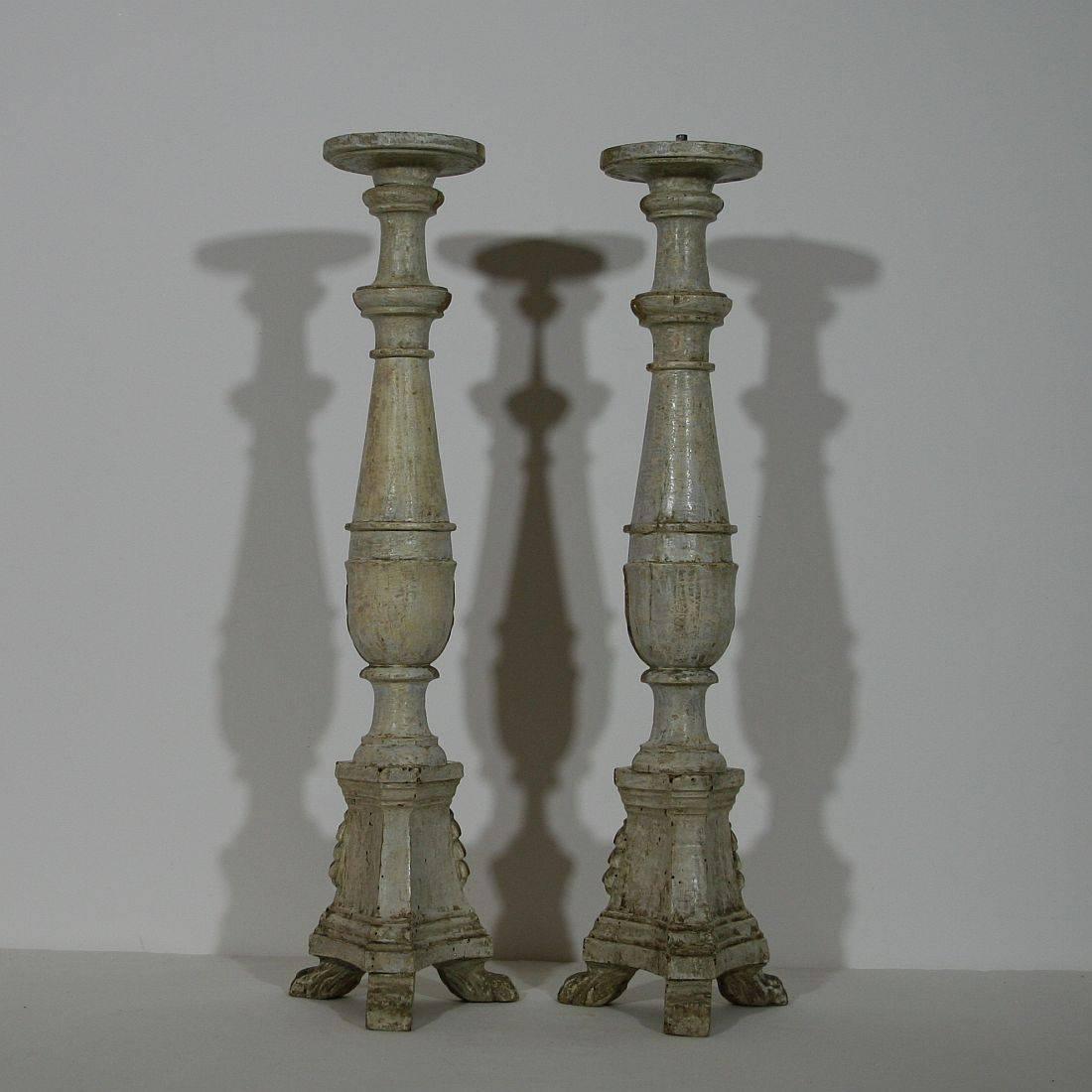 18th Century and Earlier Pair of 18th Century Italian Louis XVI Style Giltwood Altar Candlesticks