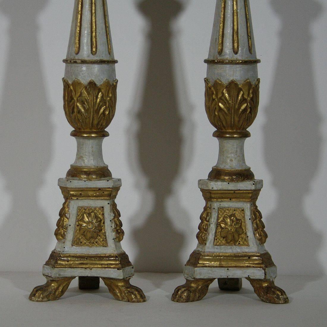 Pair of 18th Century Italian Louis XVI Style Giltwood Altar Candlesticks 1