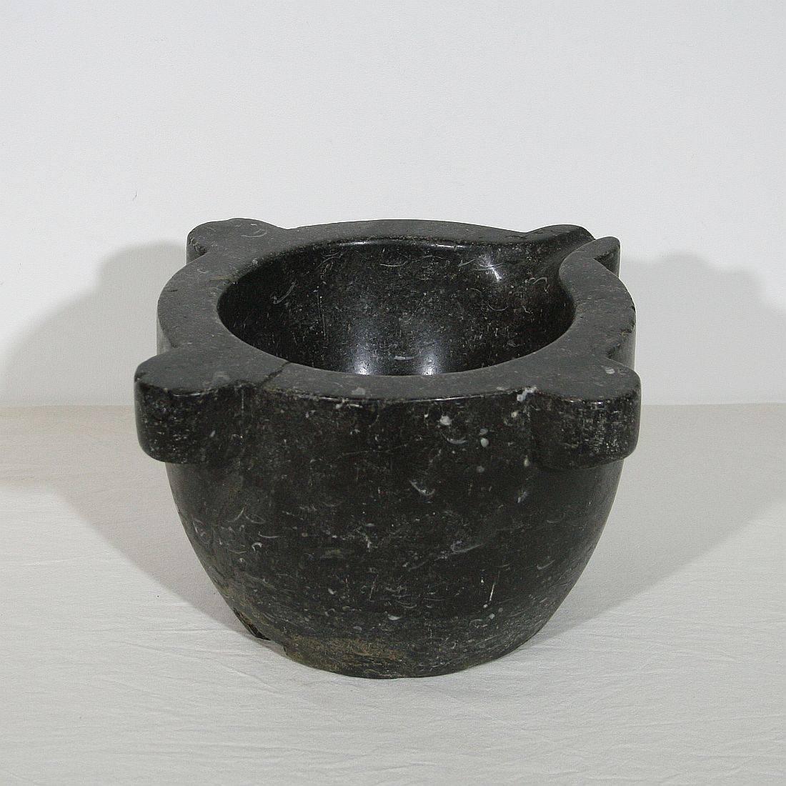 Carved 19th Century French Black Marble Mortar