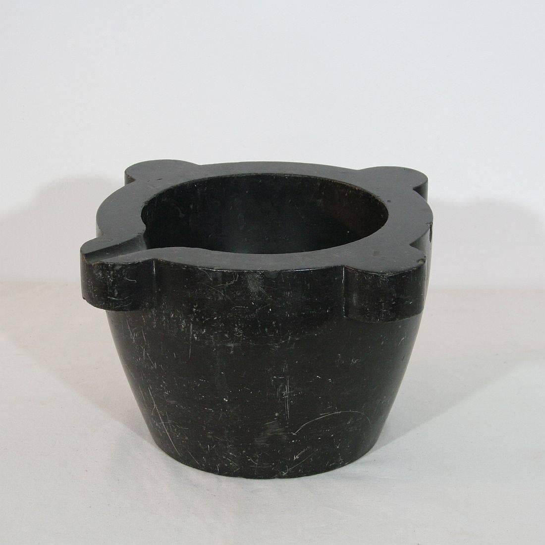 Beautiful and rare black marble mortar. France around 1750-1850. Great eye catcher.
Weathered but very good condition