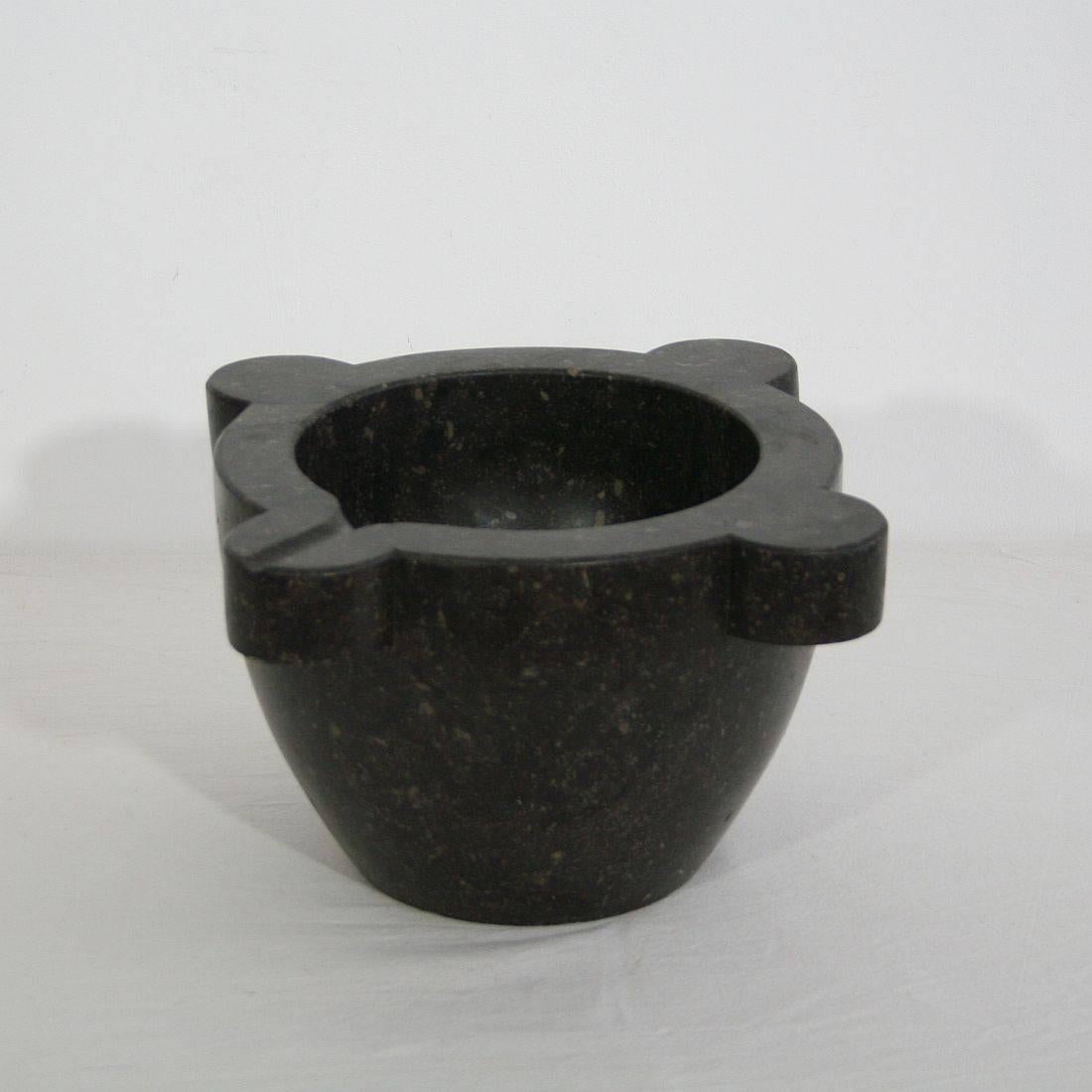 Beautiful and rare black marble mortar. France, circa 1750-1850. Great eyecatcher.
Weathered and but in a very good condition.
