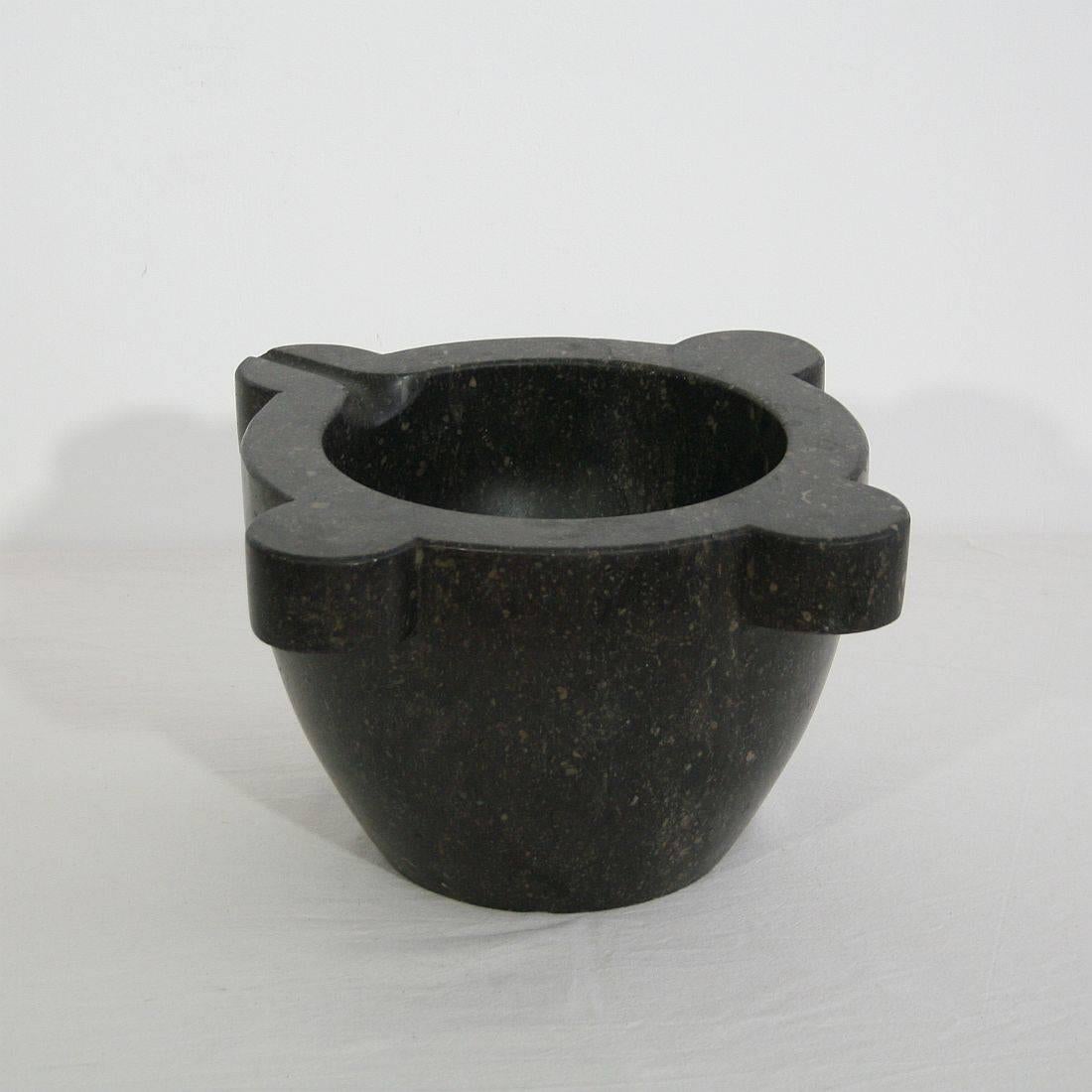 Carved 19th Century, French Black Marble Mortar